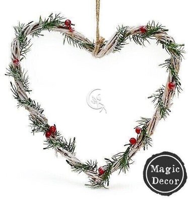 Підвісний новорічний декор Серце з ротанга Різдво 016-096 фото