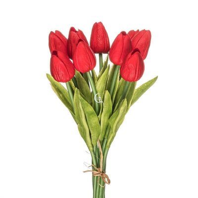 Великий декоративний букет зі штучних червоних тюльпанів 014-020 фото