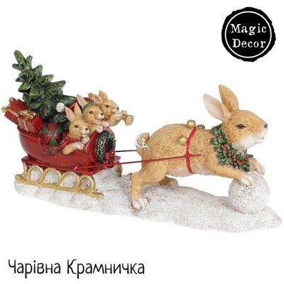 Новорічна статуетка зайчик на санях фігурка "ялинка" Різдво кольорова 016-062 фото
