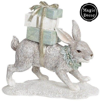Новорічна фігурка статуетка заєць з подарунком пастельний 016-063 фото