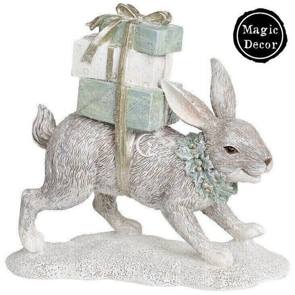 Новорічна фігурка статуетка заєць з подарунком пастельний 016-063 фото