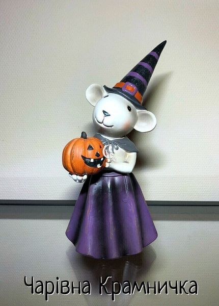 Мила симпатична мишка чаклунка відьмочка з гарбузом статуетка Хеллоуїн 008-039 фото