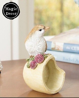 Керамічна статуетка птах з ягодами на горщику декор 006-029 фото