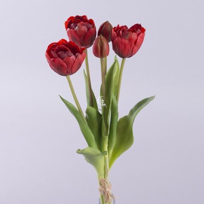 Латесний штучний букет червоних хвилястих тюльпанів ріал тач 014-026 фото