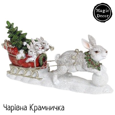 Новорічна статуетка зайчик на санях фігурка "ялинка" Різдво сіра 016-067 фото