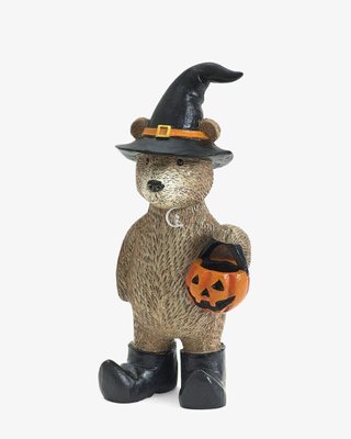 Статуетка на Хелловін фігурка ведмідь з гарбузом ліхтарем у капелюсі відьми 008-073 фото