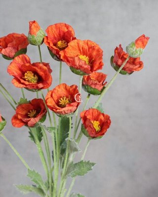 Декоративна квітка штучна рослина гілка з квітами мак червоний 018-087 фото