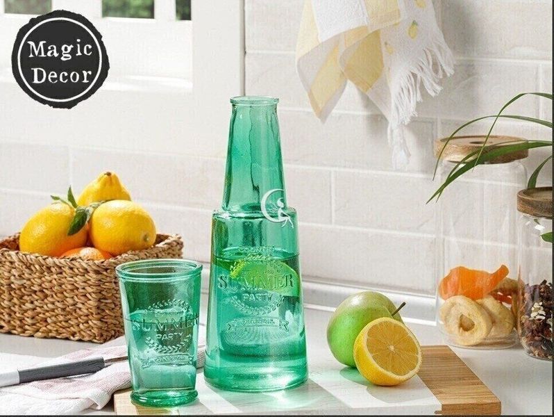 Набір скляна вінтажна ретро Зелена пляшка і склянка сільський стиль 011-127 фото