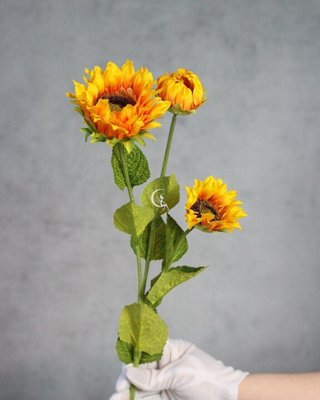 Декоративна рослина штучна квітка соняшник жовто-гарячий 018-088 фото