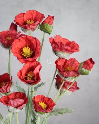 Декоративна квітка штучна гілка мак багряний 018-089 фото
