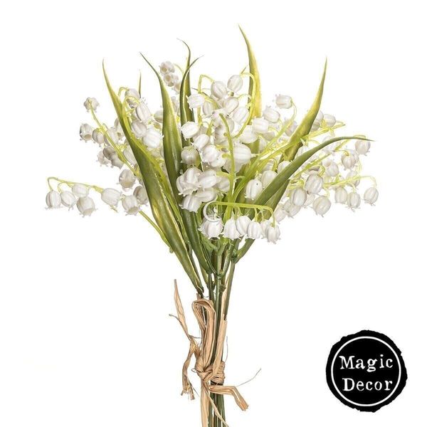 Декоративний штучний весняний букет квіти на Великдень гілочки конвалії 018-016 фото