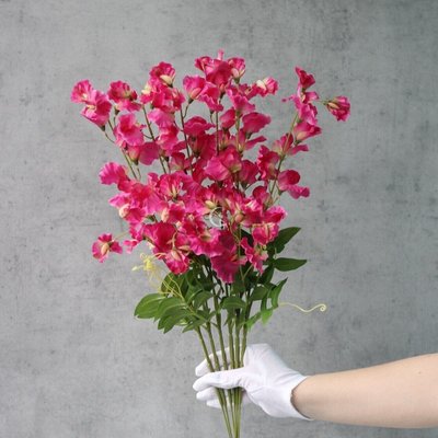 Штучна декоративна гілочка квітів гороху з квітами фуксія 018-091 фото
