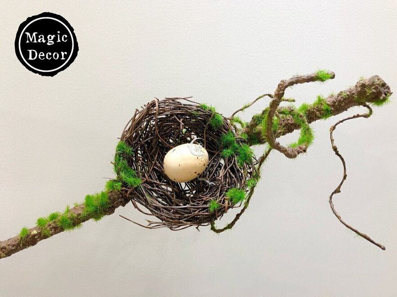 Великодній декор гніздо з яйцем на гілці 011-095 фото