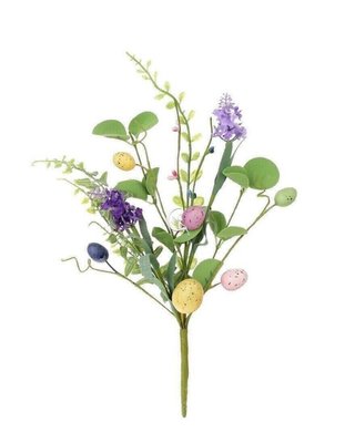 Великодній декор гілочка з квітами та яєчками мала 011-186 фото