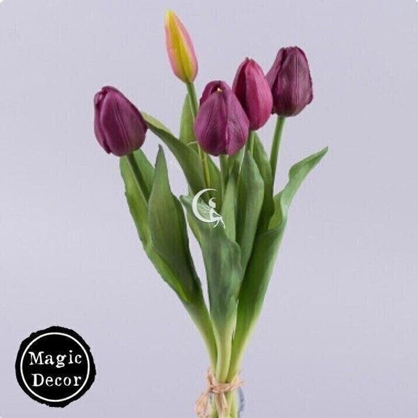 Букет весняних тюльпанів штучний латекс пурпурний 018-019 фото