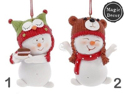 Новорічний декор ялинкова іграшка підвіска сніговик в шапці 016-084 фото