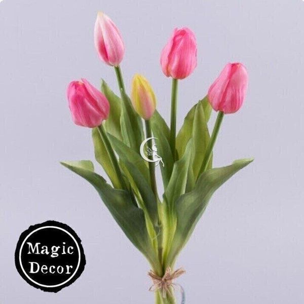 Букет весняних тюльпанів штучний латекс рожевий 018-027 фото
