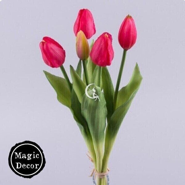Букет весняних тюльпанів штучний латекс червоно-рожевий 018-028 фото