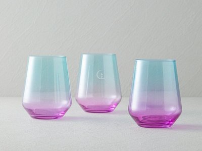 Набір скляних великодніх келихів градієнт рожево-блакитні низькі 005-041 фото
