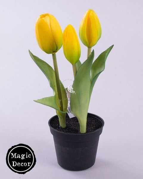 Штучний весняний тюльпан в горщику з латексу жовтий 018-037 фото