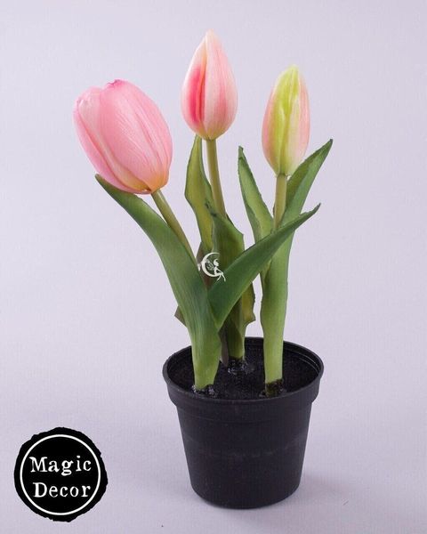 Штучний весняний тюльпан в горщику з латексу рожевий 018-038 фото