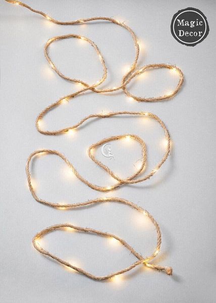 Світлодіодна джутова гірлянда мотузка тепле світло 007-050 фото