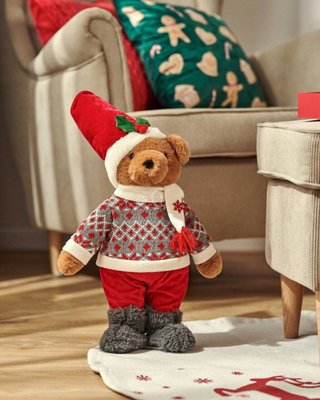 Новорічна іграшка під ялинку різдвяна статуетка ведмедик хлопчик в костюмі ельфа Санти 016-154 фото