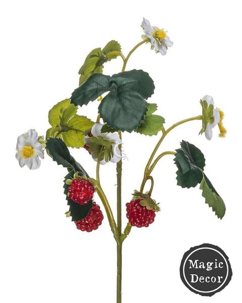 Штучна гілочка суниці з ягодами і квіточками 018-065 фото