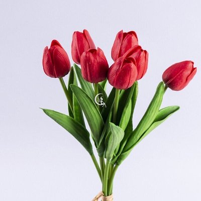 Декоративний штучний букет червоних тюльпанів зі вспіненого латексу 014-019 фото