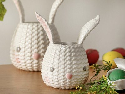 Декоративне керамічна кашпо зайчик Великодня ваза кролик 011-201 фото