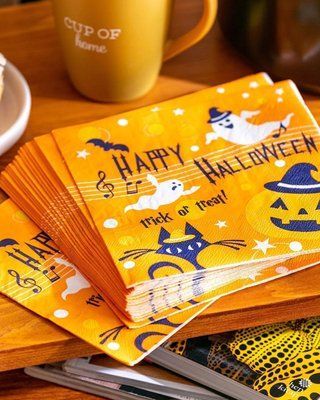 Осінні серветки на Хелловін помаранчеві Happy Halloween привиди гарбуз кажан 008-083 фото