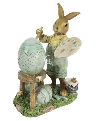 Великодня прикраса статуетка кролик з крашанкою фігурка зайчик з яйцем Нідерланди Clayre & Eef 011-209 фото