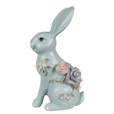 Великодня статуетка блакитний зайчик фігурка кролик з квітами Нідерланди clayre & eef 011-227 фото