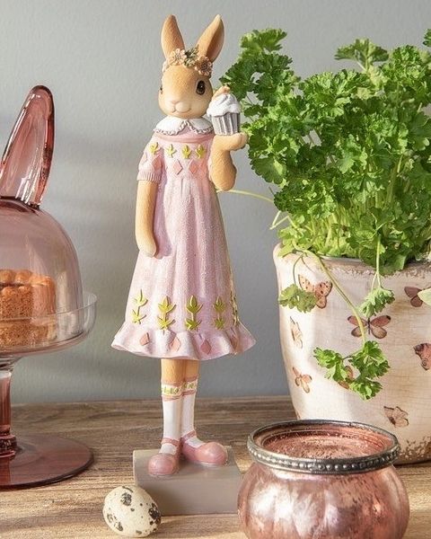 Великодня статуетка дівчинка кролик з кексом пастельна рожева Нідерланди Clayre&Eef 011-241 фото