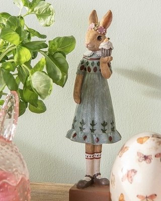 Великодня статуетка дівчинка кролик з кексом блакитна Нідерланди Clayre&Eef 011-243 фото