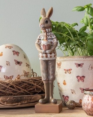 Великодня статуетка хлопчик кролик з кексом коричневий Нідерланди Clayre&Eef 011-244 фото