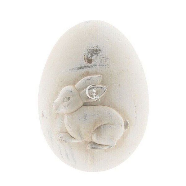 Великодній декор статуетка керамічне яйце велике з кроликом фігурка зайчик на Пасху Нідерланди Clayre &Eef 011-192 фото